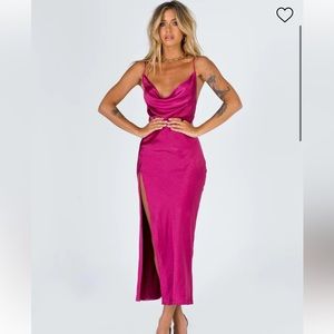 Lioness Satin Pink Midi Dress w Slit